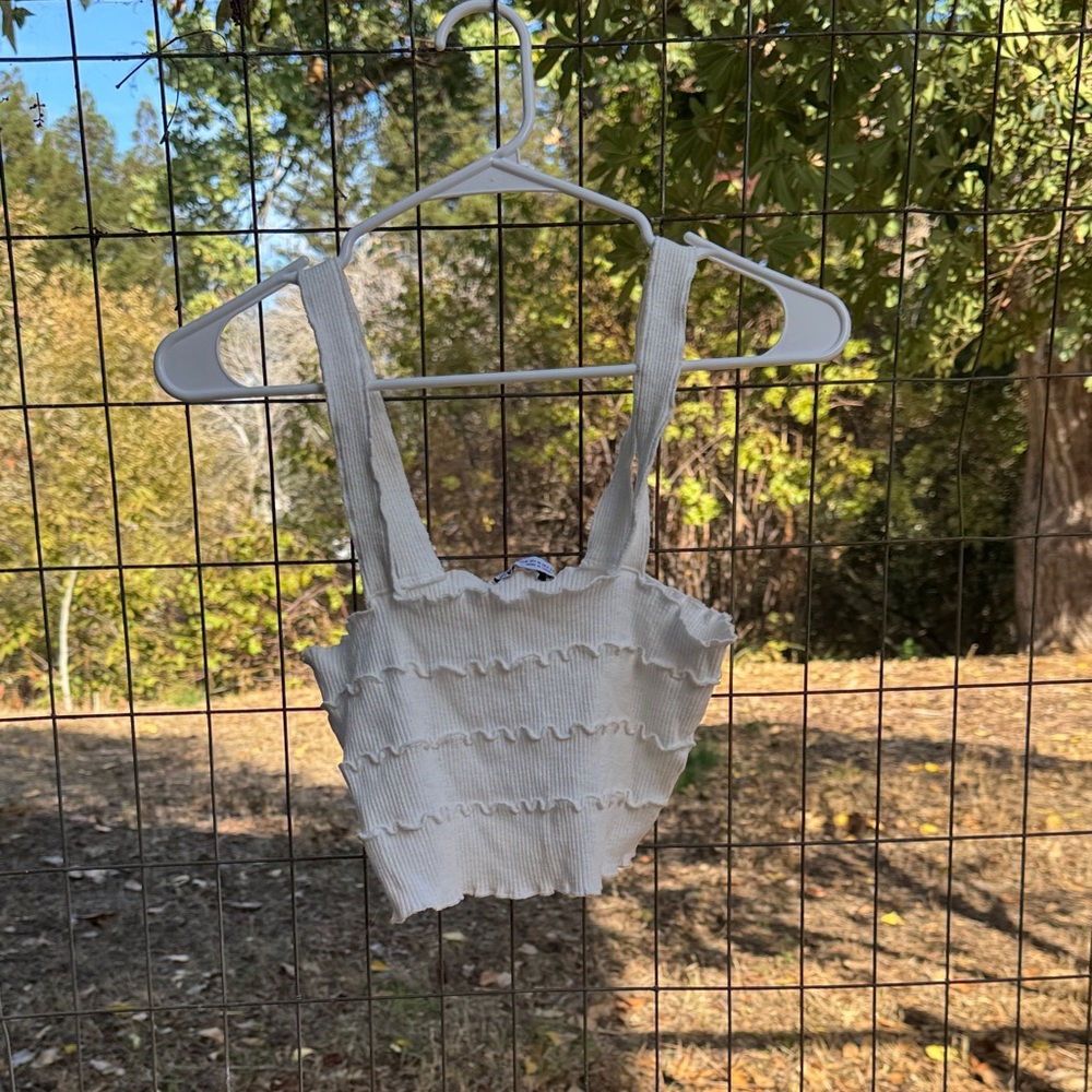 Zara Cream Ruffle Crop Top